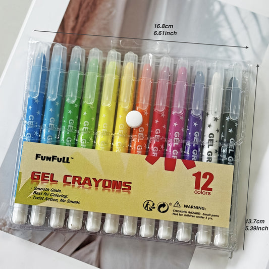 12pcs Colored Gel Crayons Twistable Set for Coloring Painting