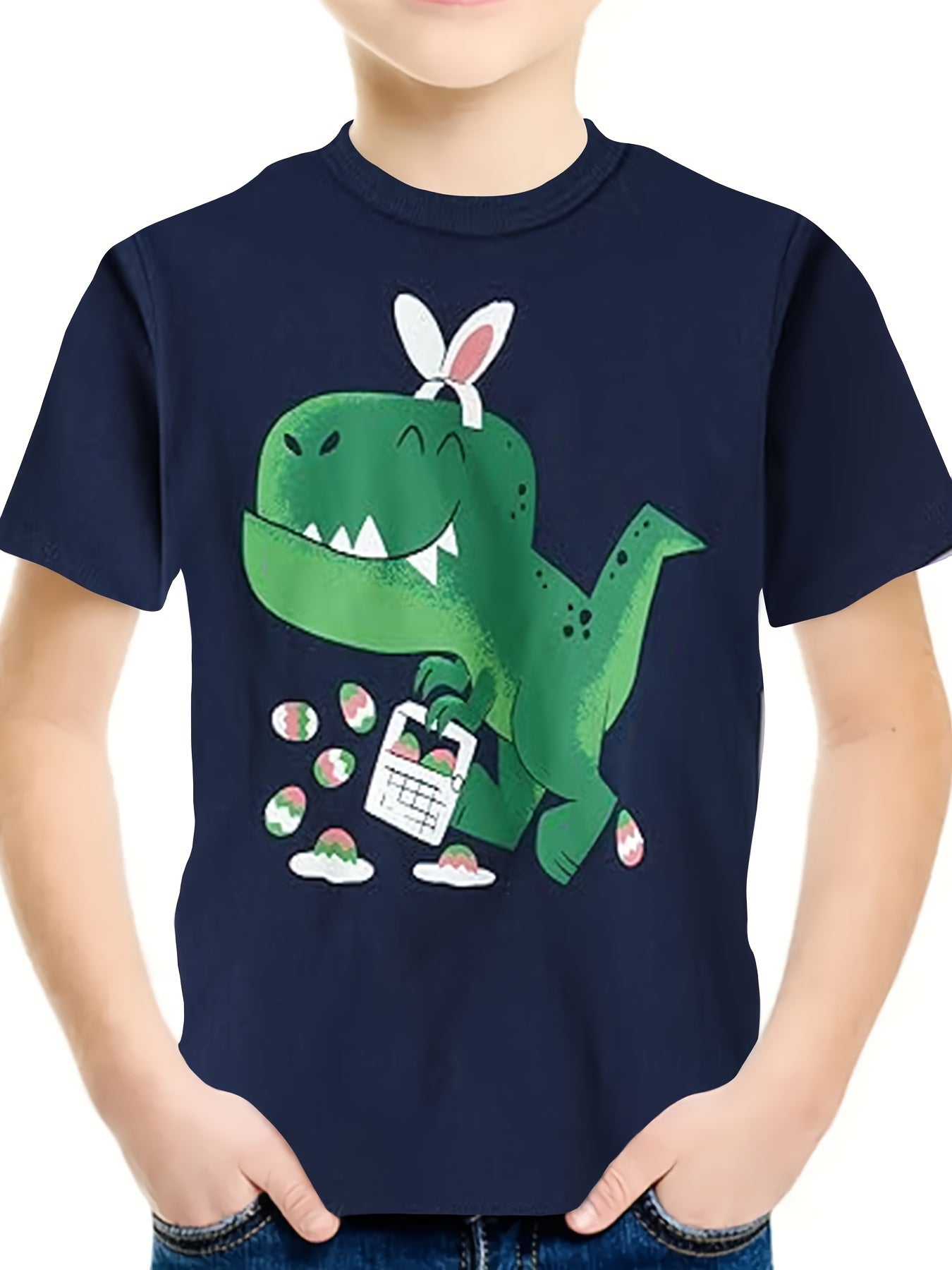 Breathable 3D Bunny Dino Print Short Sleeve T-shirt Girls Spring Summer Gift