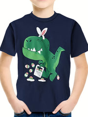 Breathable 3D Bunny Dino Print Short Sleeve T-shirt Girls Spring Summer Gift