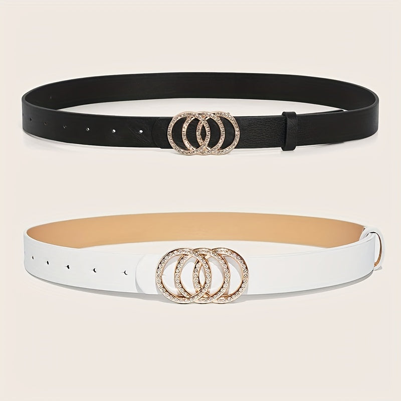 2pcs Rhinestone Buckle Belt Set for Women