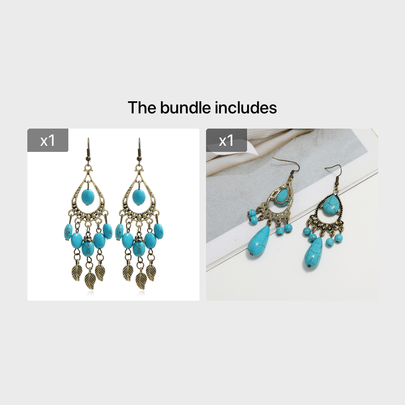 Vintage Boho Turquoise Leaf Dangle Earrings Women's Casual Jewelry