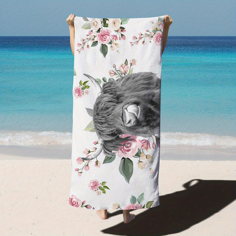 Highland Cow Pattern Microfiber Beach Towel 78 X 149 Sandproof Blanket