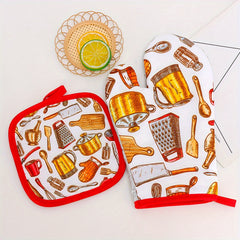 2pcs Oven Mitts Heat Insulation Mat Set Baking Gloves