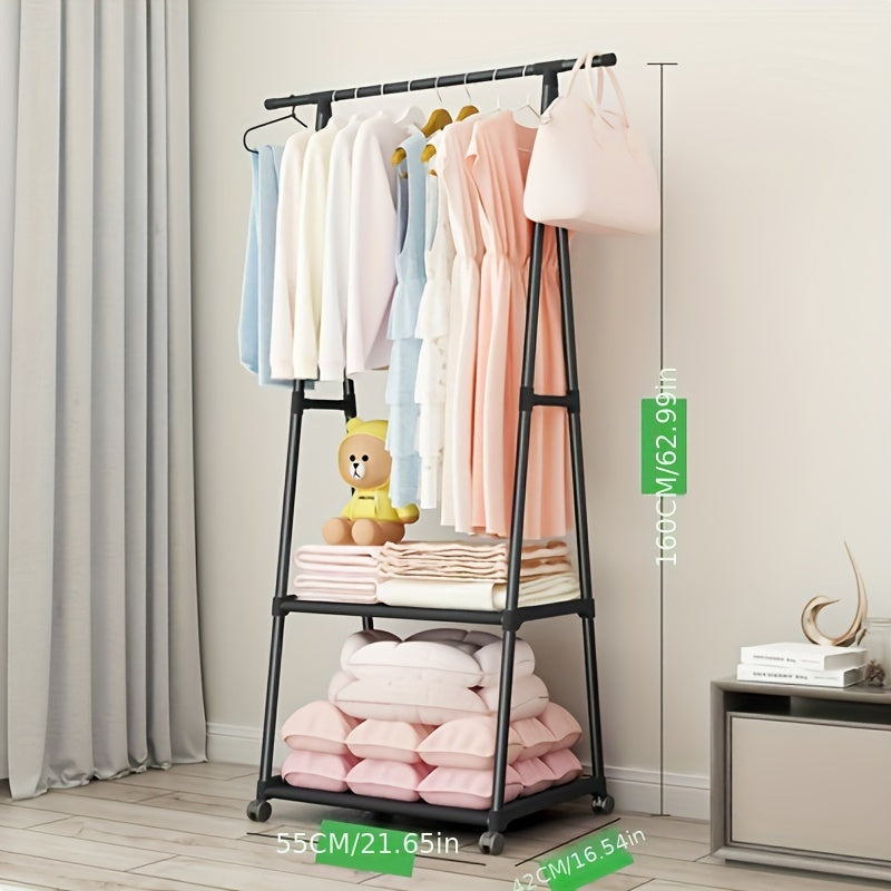 Thickened Steel Triangle Coat Rack with Wheels, Clothes Storage