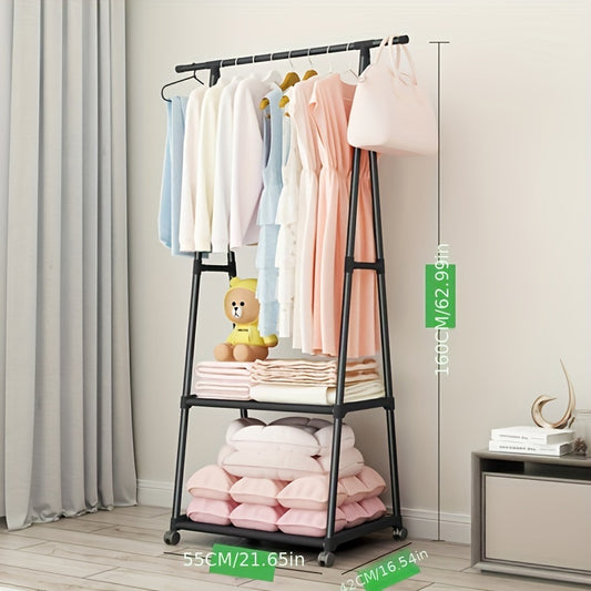 Thickened Steel Triangle Coat Rack with Wheels, Clothes Storage