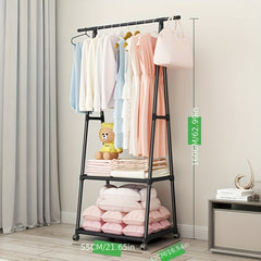 Thickened Steel Triangle Coat Rack with Wheels, Clothes Storage