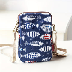 Cartoon Animal Print Phone Bag Lightweight Portable Canvas Crossbody Bag