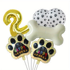 6pcs Dog Paw Bone Foil Balloons Party Supplies Let's Pawty Balloon