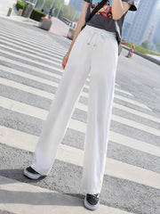 Solid Drawstring Wide Leg Pants Elastic Waist