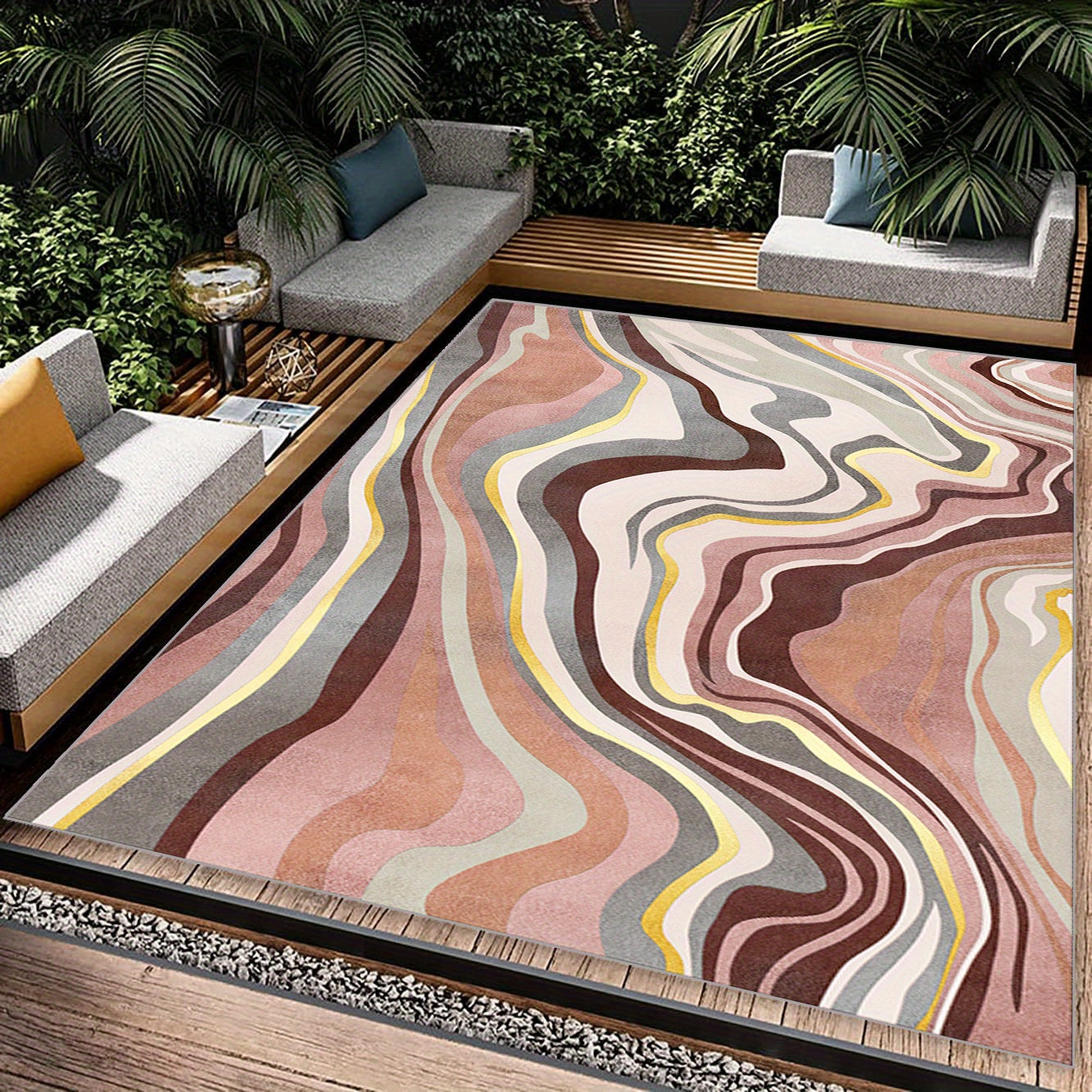 Striped Wave Area Rug Soft Faux Sheepskin Floor Mat for Living Room Bedroom