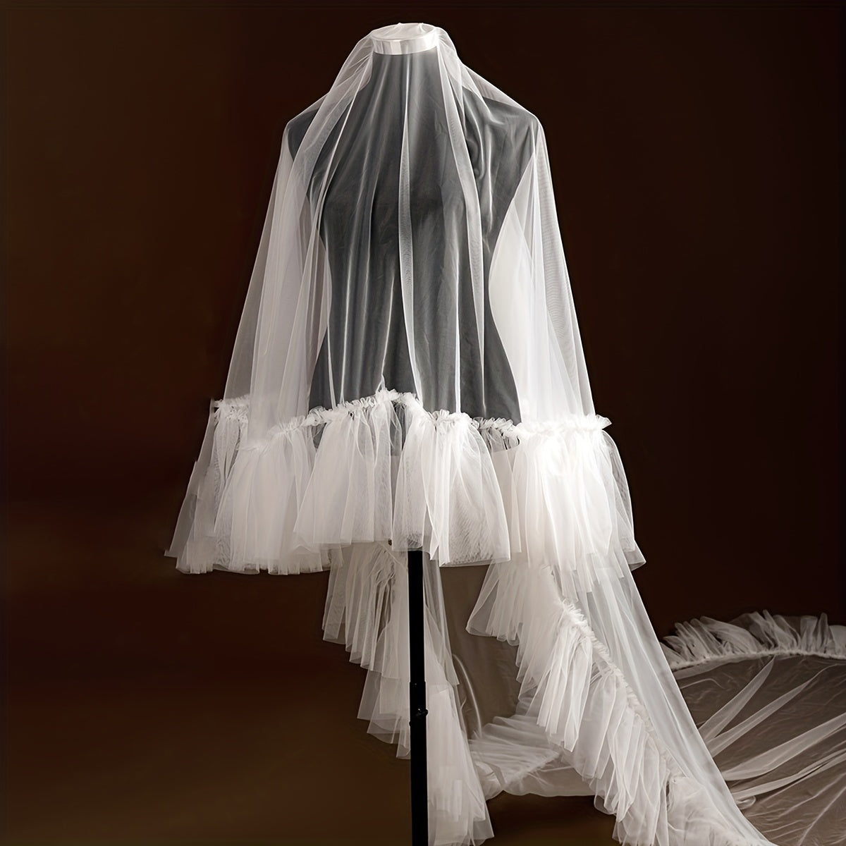 Double Layer Bridal Cathedral Veil with Ruffle Detail