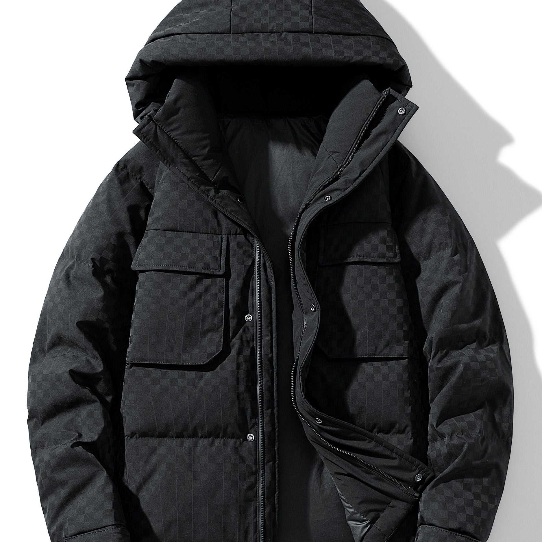 Casual Check Pattern Puffer Jacket for Women