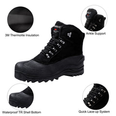 Men's Warm Waterproof Snow Boots Fluffy Lining Non Slip Winter Shoes