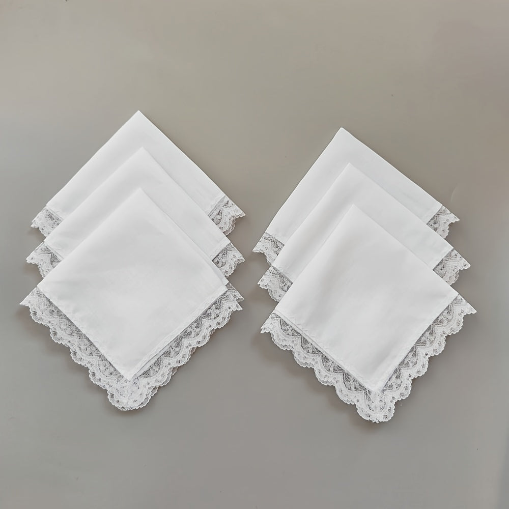 6pcs Lace Trim Handkerchiefs Women's DIY Decoration