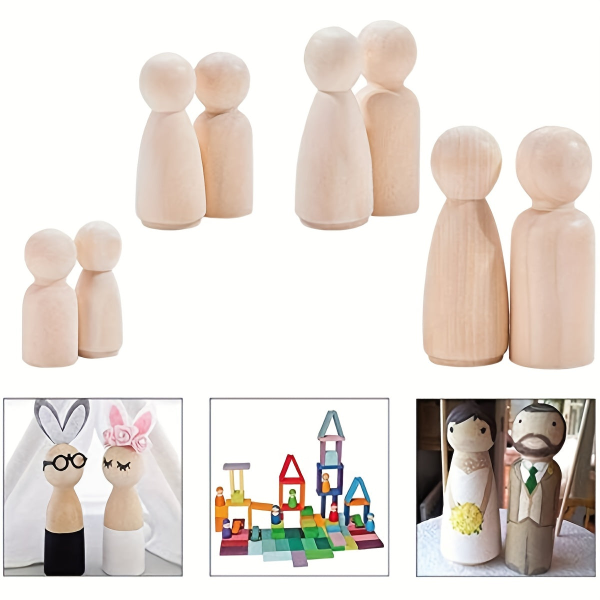 20pcs Unfinished Wooden Peg Dolls Angel DIY Natural Doll Bodies