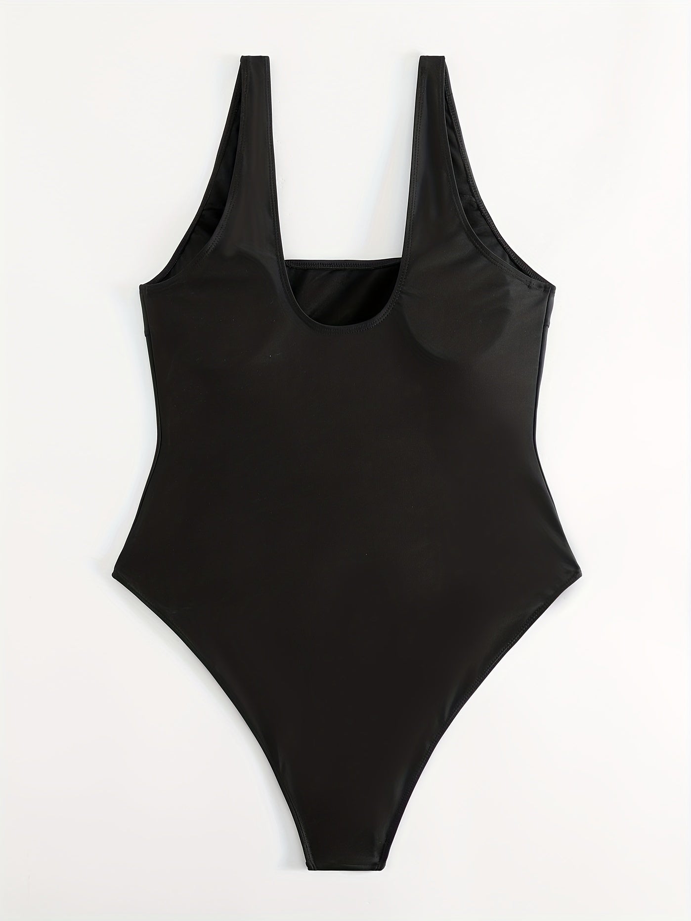  Solid Square Neck One Piece Swimsuit