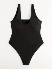  Solid Square Neck One Piece Swimsuit