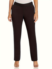  Solid Straight Leg Trouser - Elastic High Rise