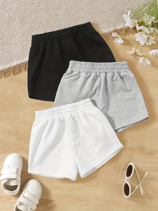 Girls Solid Elastic Waist Sports Track Shorts