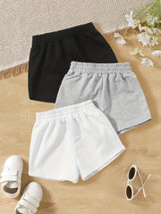 Girls Solid Elastic Waist Sports Track Shorts