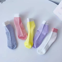 5 Pairs Girls Colorful Breathable Cotton Ankle Socks for Summer and Spring