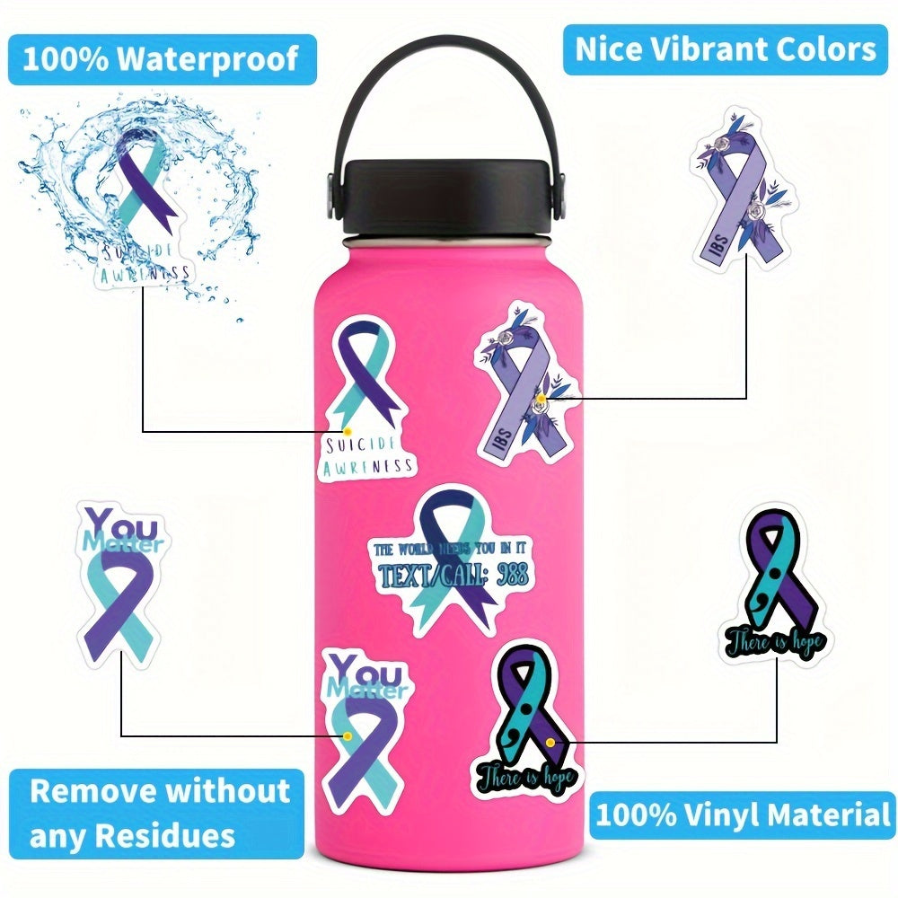 60pcs Suicide Awareness Stickers Teal Purple Ribbon Decals