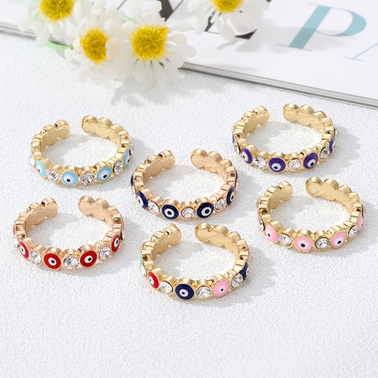 Boho Zircon Evil Eye Ring Adjustable Bling Party Jewelry
