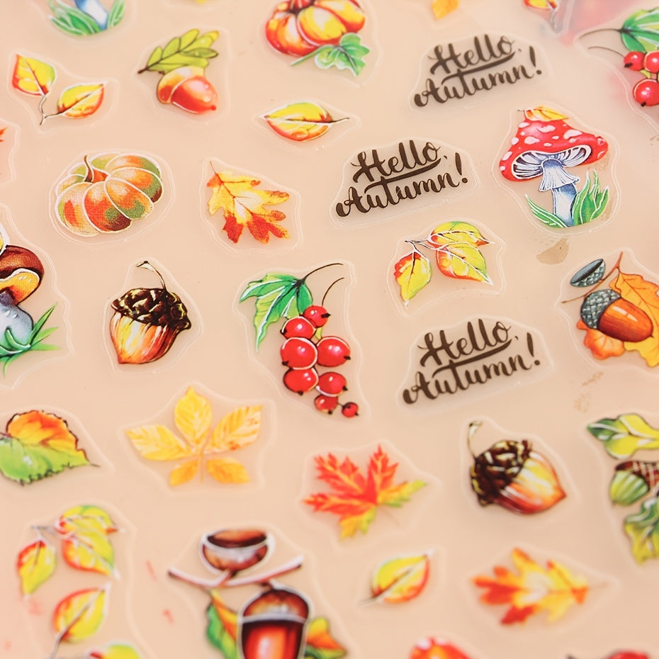 Fall Maple Leaf Nail Stickers Water Transfer 3D Squirrel Pumpkin Nail Decals