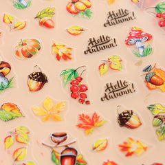 Fall Maple Leaf Nail Stickers Water Transfer 3D Squirrel Pumpkin Nail Decals