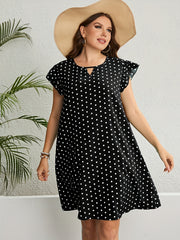 Women's Plus Polka Dot Print Cap Sleeve Dress