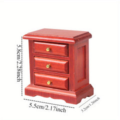 1:12 Scale Wooden Bedside Table w/ 3 Drawers Red