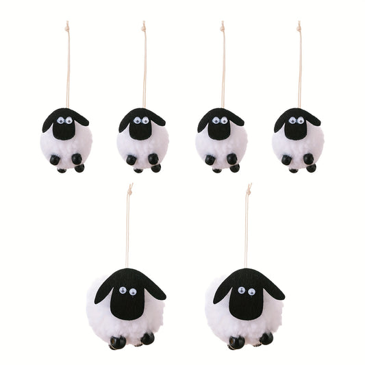 6pcs Lamb Decoration Pendant, 2 Large & 4 Small, Sheep Hanging Ornaments