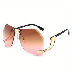 Y2K Geometric Rimless Sunglasses Rivet Ombre UV400 Sun Shades