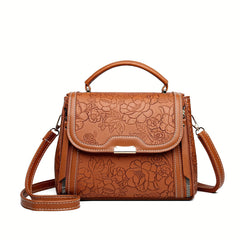 Floral Embossed Crossbody Bag Zip Closure Polyester Lined