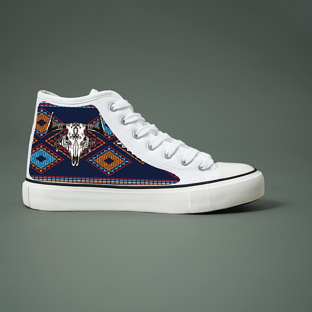 Vintage Cow Print Flat Heighten Chunky Canvas Sneakers