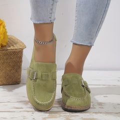 Suedette Flat Loafers Slip On Buckle Decor Half Drag Shoes