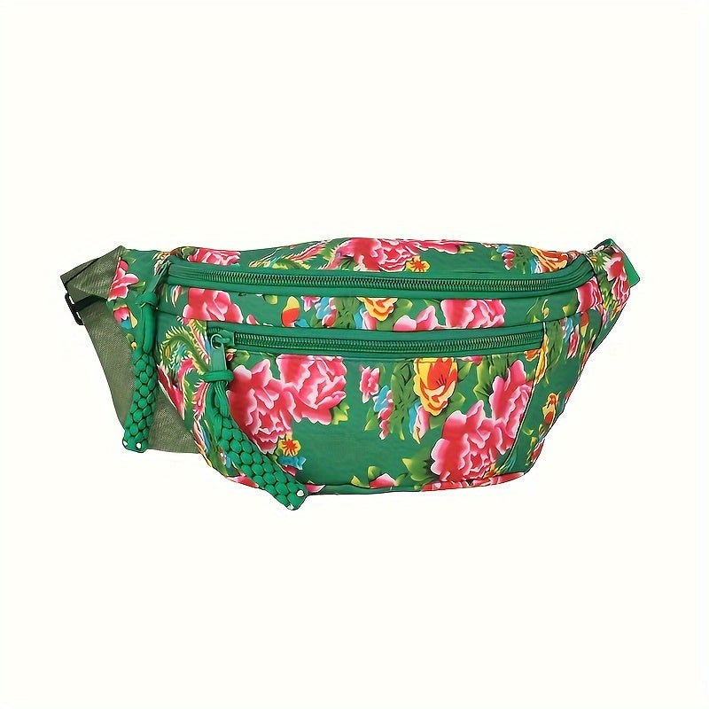 Floral Waist Pack for Women Adjustable Strap Lightweight Nylon Chest Bag