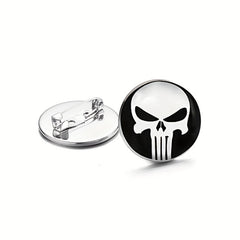 Skull Round Circle Button Men's Brooch Pin
