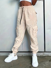  Solid Cargo Trousers Elastic Drawstring Women's Pants
