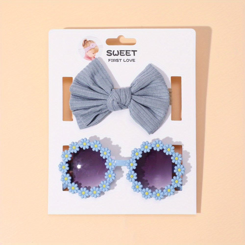 Girls Flower Sunglasses & Bowknot Headband Set