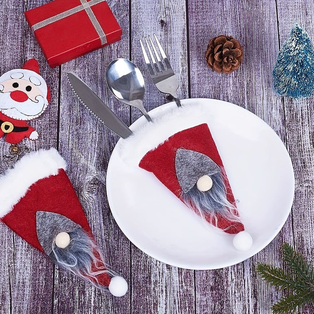 6pcs Christmas Gnome Silverware Holders Santa Faceless Cutlery Bags