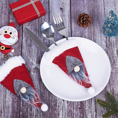 6pcs Christmas Gnome Silverware Holders Santa Faceless Cutlery Bags