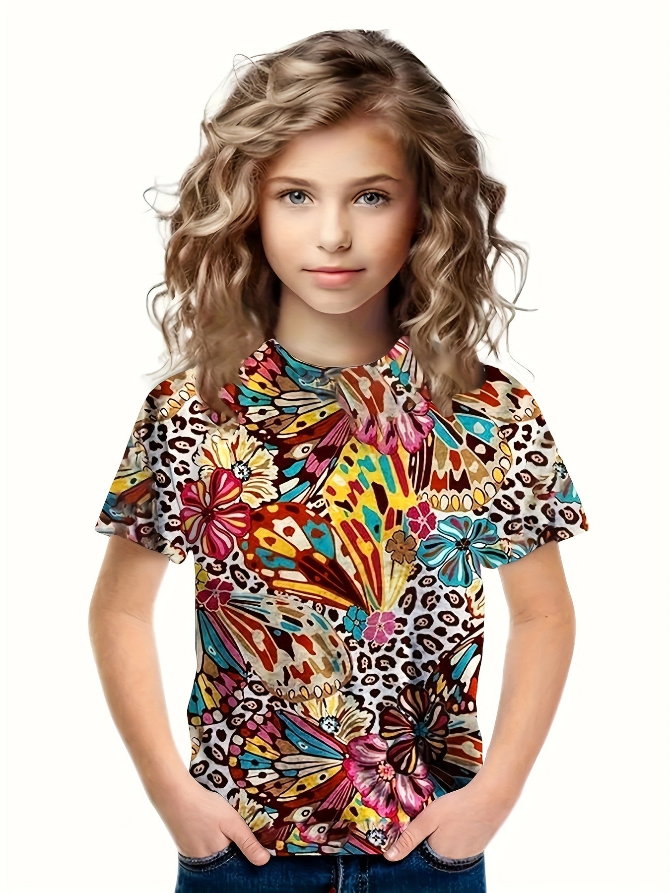 Girls Pattern Short Sleeve T-shirt Summer Sports Clothes