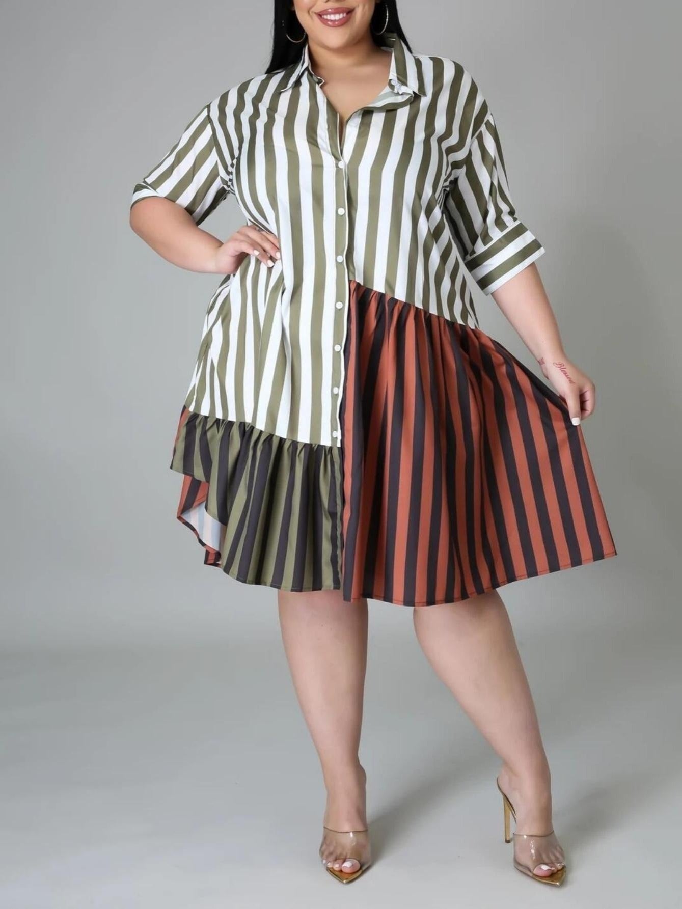  Colorblock Shirt Midi Dress