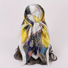 89 99cm Boho Large Square Scarf Satin Head Scarf Neck Sunshade Bandana Wraps