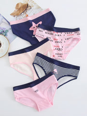 5pcs Cotton Cartoon Briefs Panties Set For Women