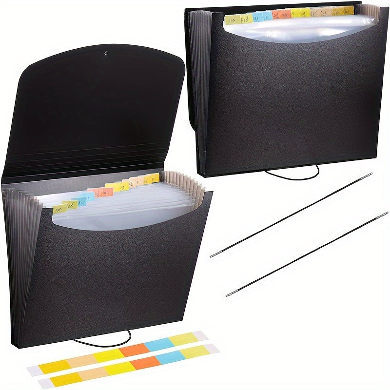 2pcs Expanding File Folder With Cover Portable Filing Box