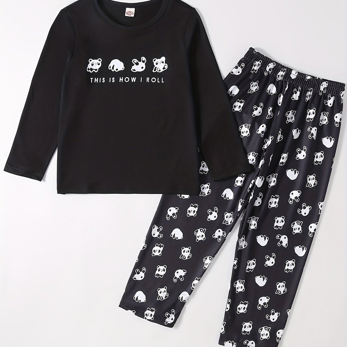 Boys Rolling Panda Cartoon Long Sleeve Pajama Set