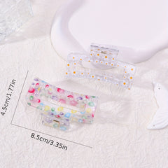 2pcs Floral Printed Hair Claw Clips Transparent Nonslip Shark Clip Women Girls