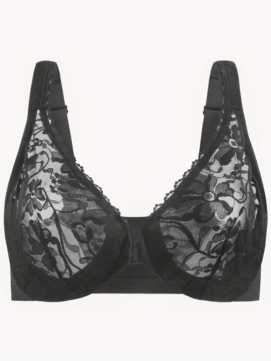  Floral Lace Front Closure Racer Back Underwire Bra